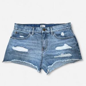 Billabong High Rise Distressed Denim Shorts Raw Hem Size 30